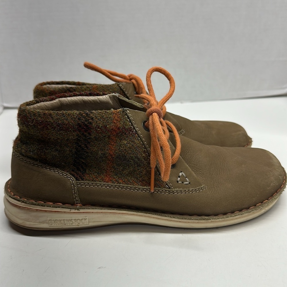 Birkenstock Memphis High Chukka Ankle Boots Harris Tweed Plaid Tan Brown Size 8